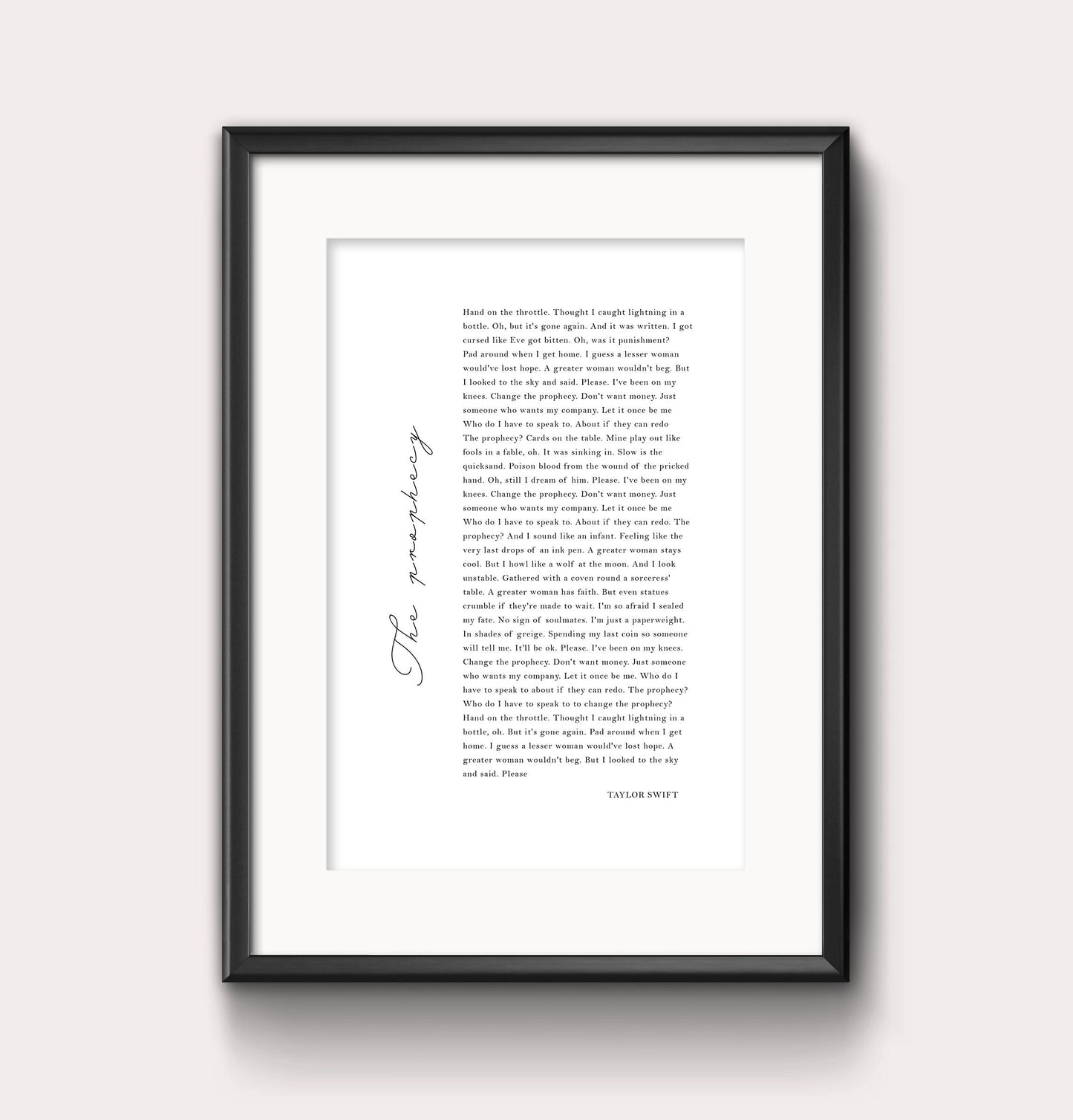 The prophecy lyric print - tortured poets - Digital Print