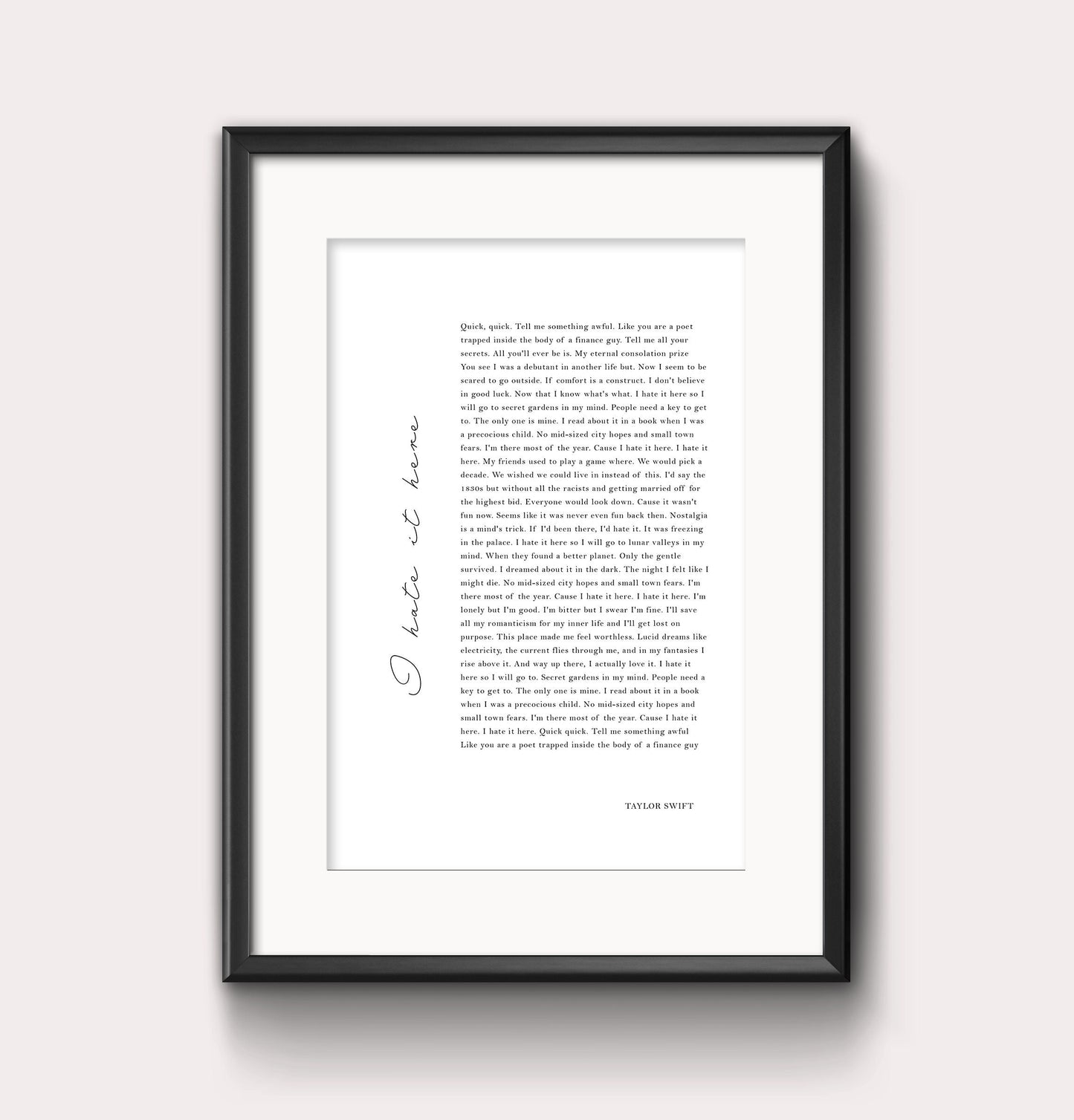 I hate it here lyric print - tortured poets - Digital Print