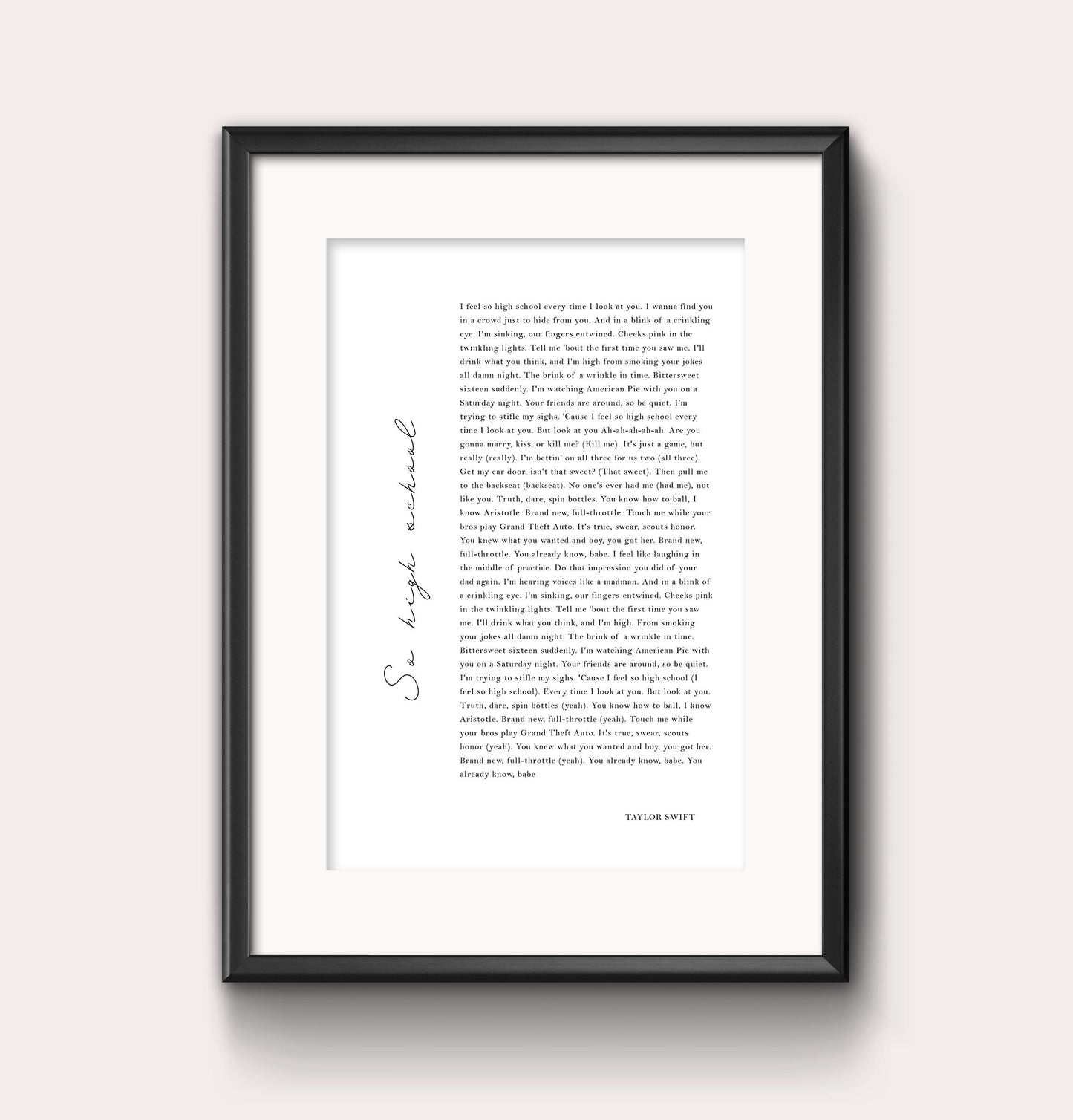 So high school lyric print - tortured poets - Digital Print