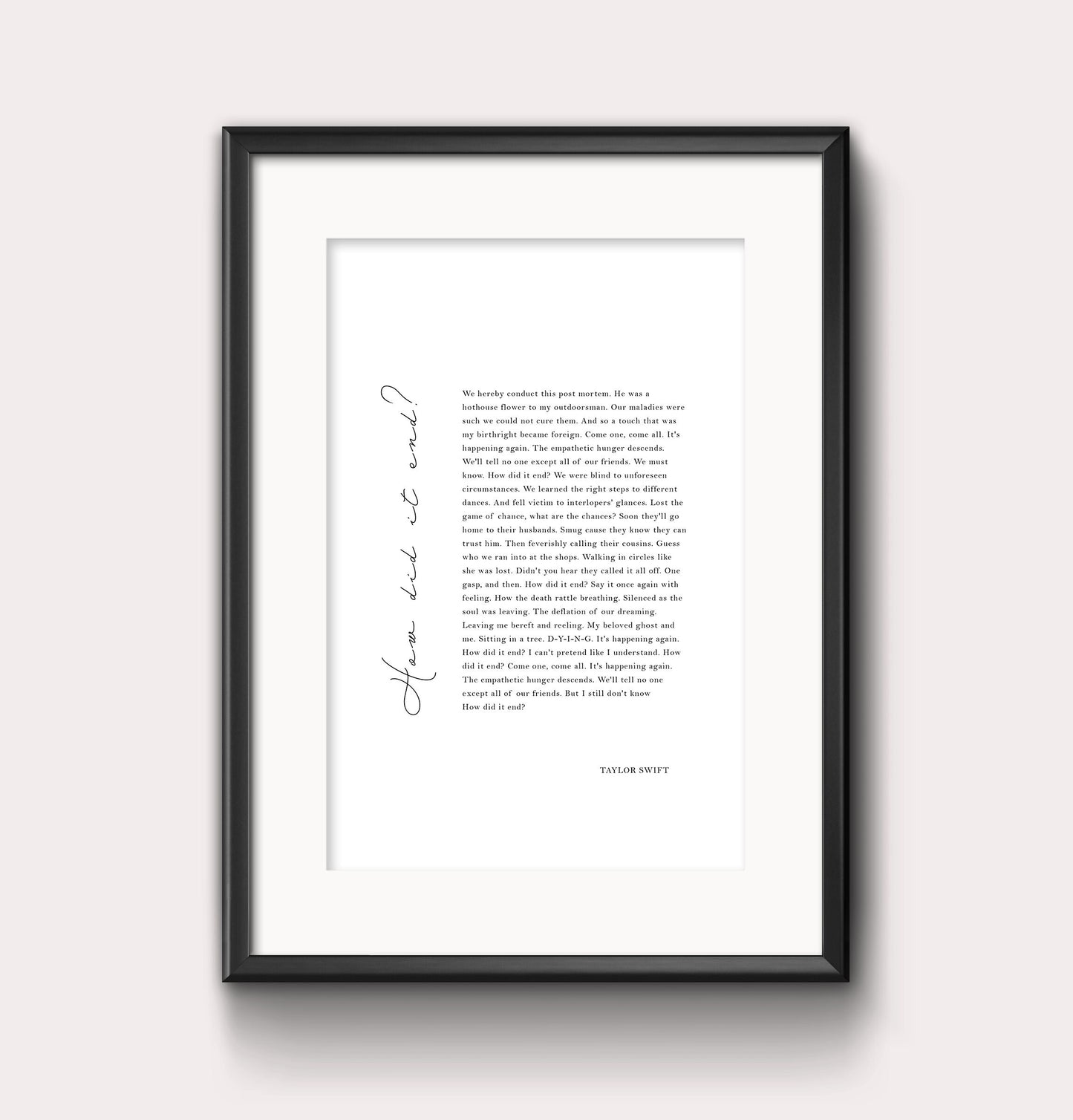 How did it end lyric print - tortured poets - Digital Print
