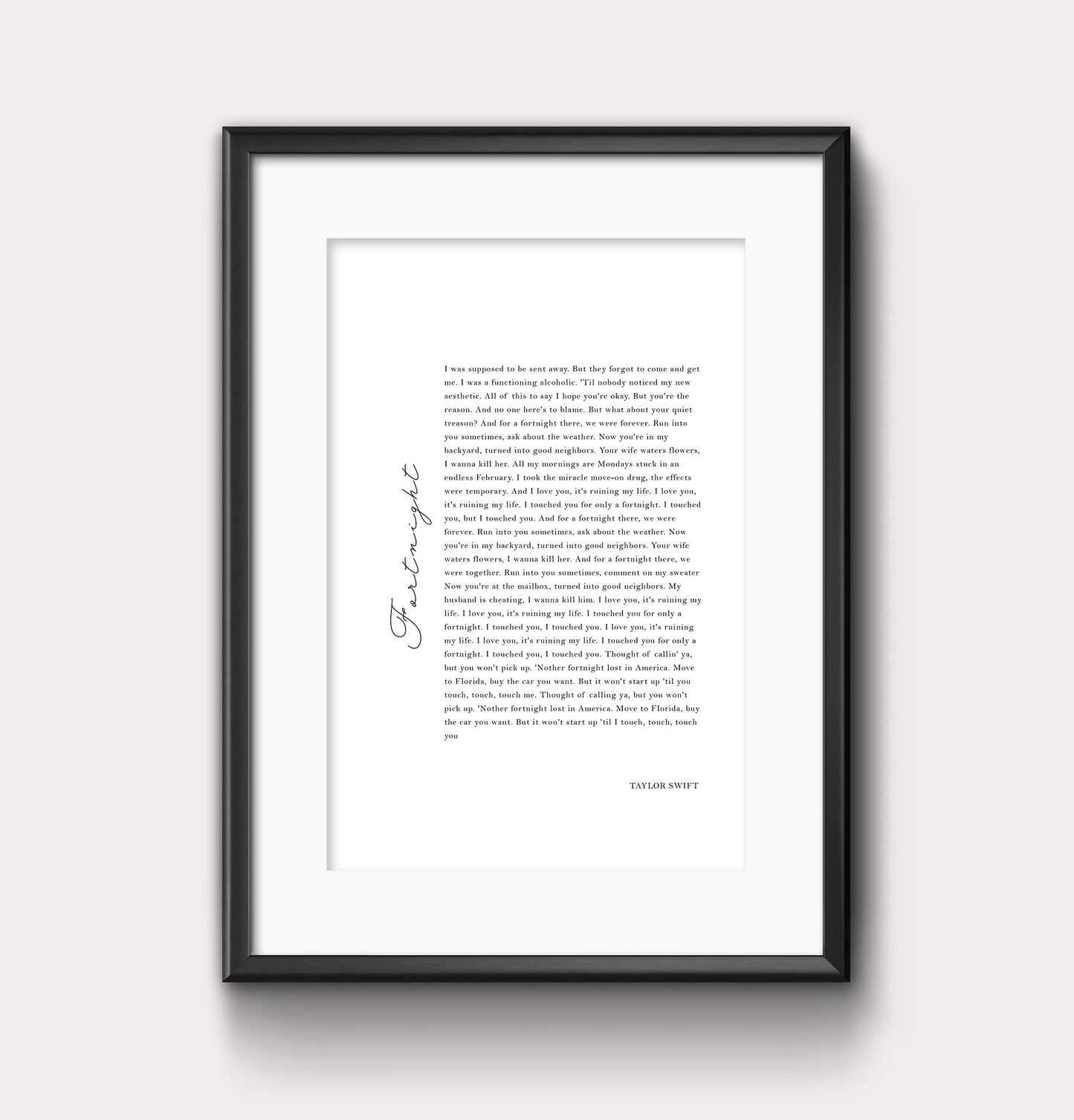 Fortnight lyric print - tortured poets - Digital Print