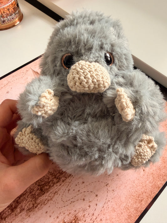 Grey Crochet Niffler – Handmade Wizarding Inspired Plush