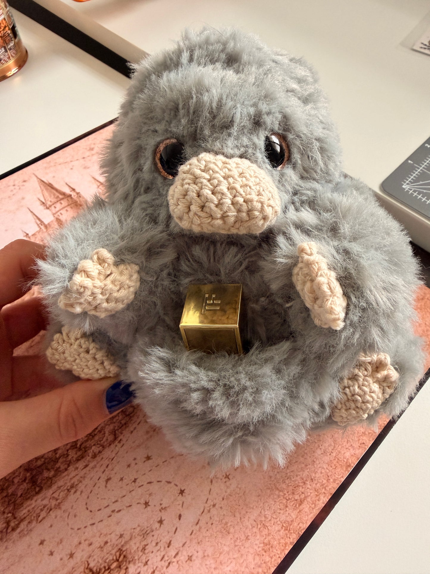 Grey Crochet Niffler – Handmade Wizarding Inspired Plush