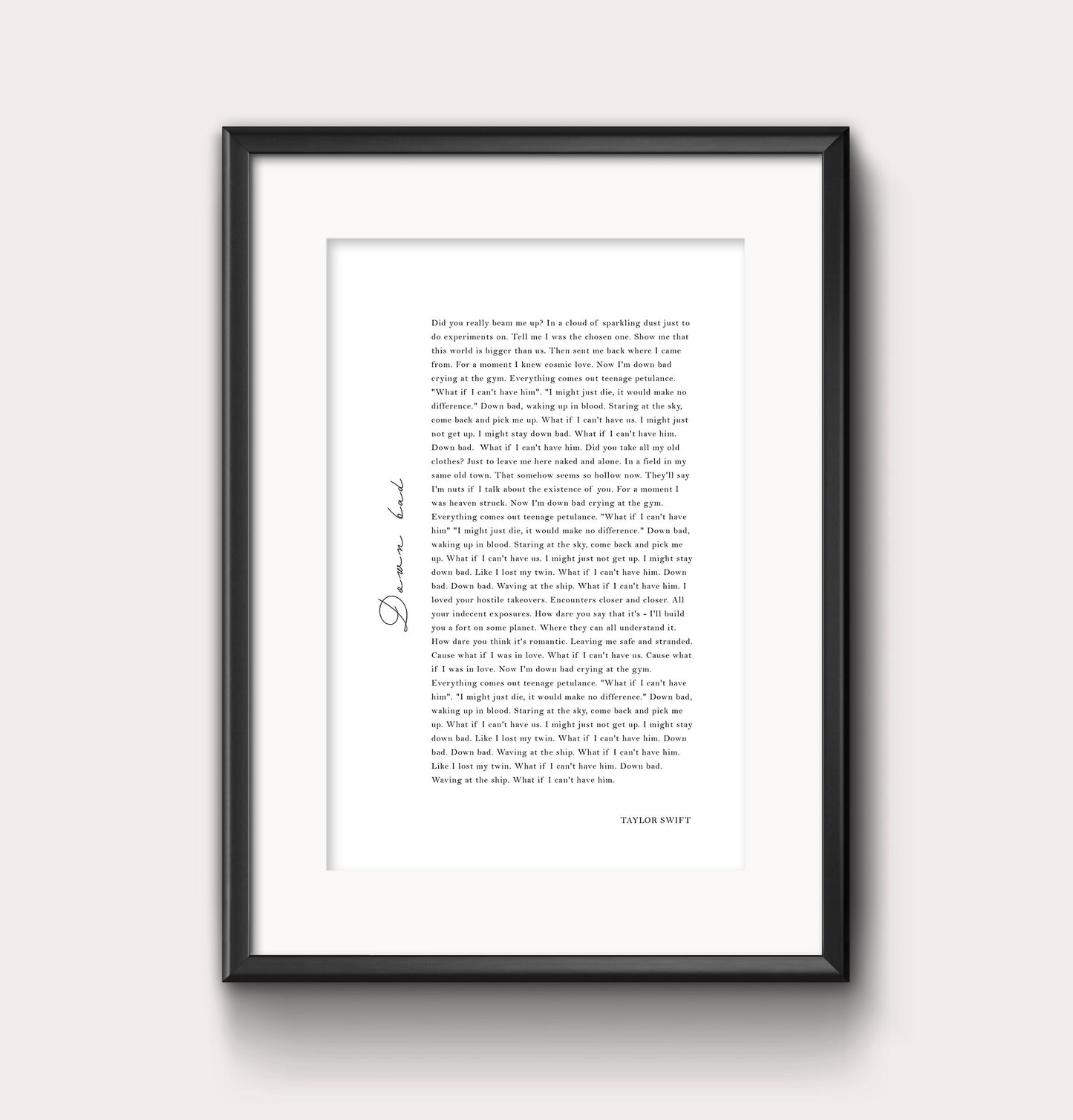 Down bad lyric print - tortured poets - Digital Print