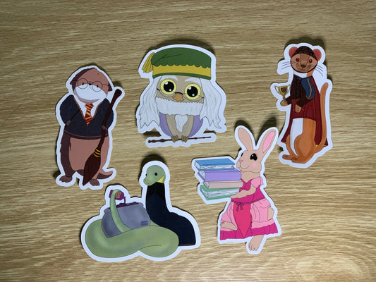 Wizarding pun character animal stickers and/or magnetic bookmarks - Harry, Albus, Ron, Hermione, Snape