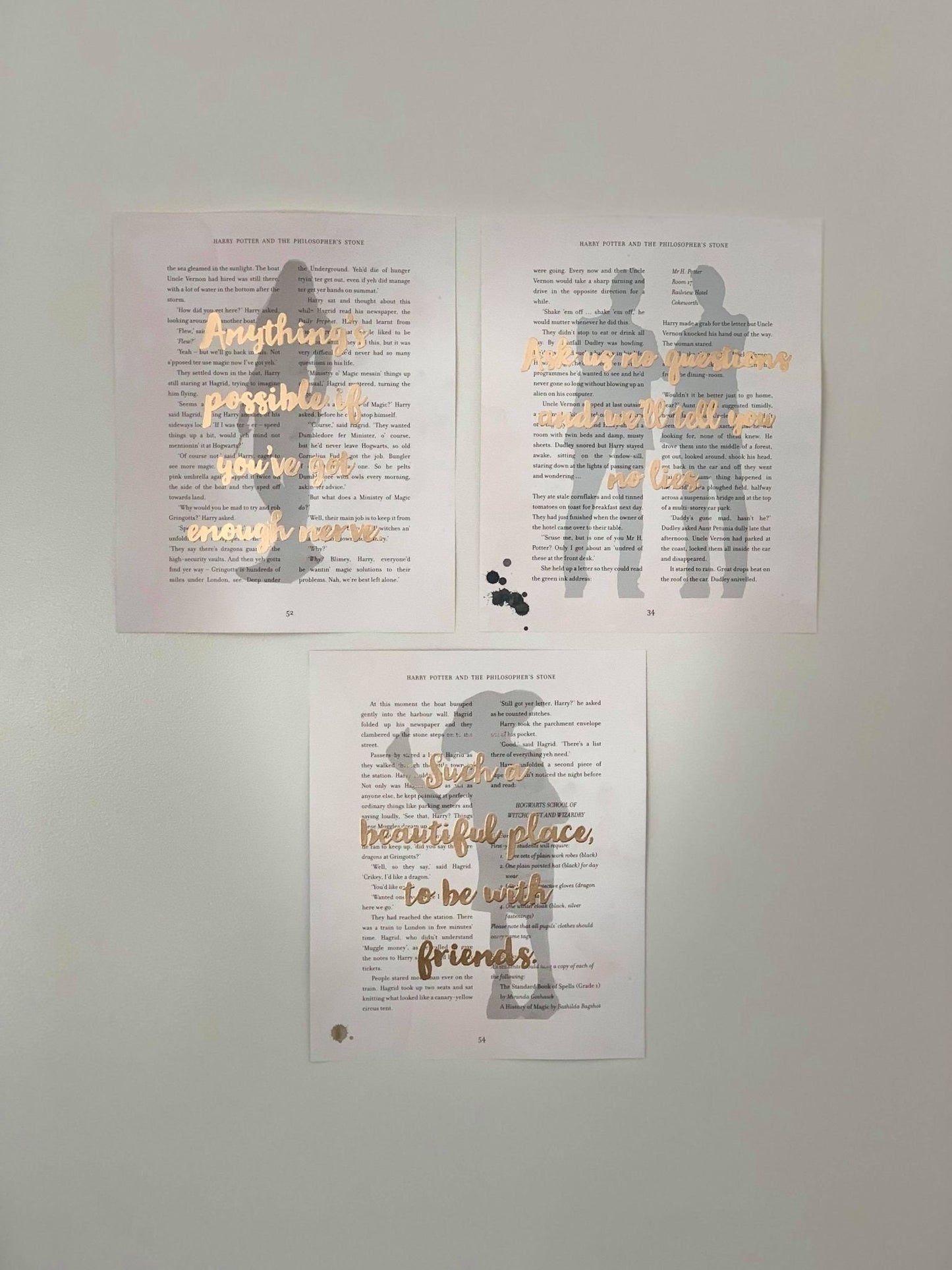 Fred and George, Ginny, Elf - Gold Embossed Quote Prints